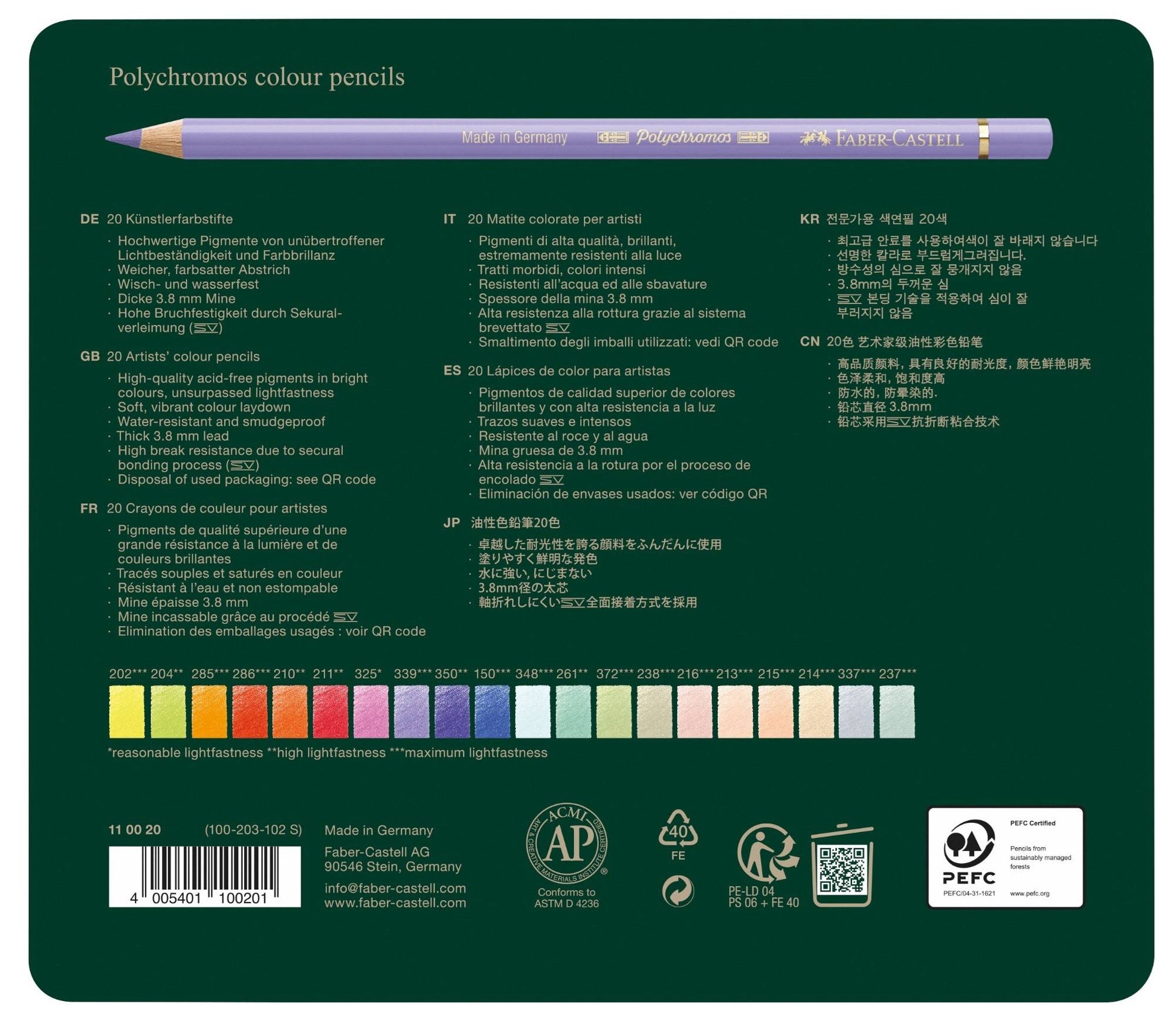 Faber Castell polychromos 20 kleurpotloden nieuwe kleuren