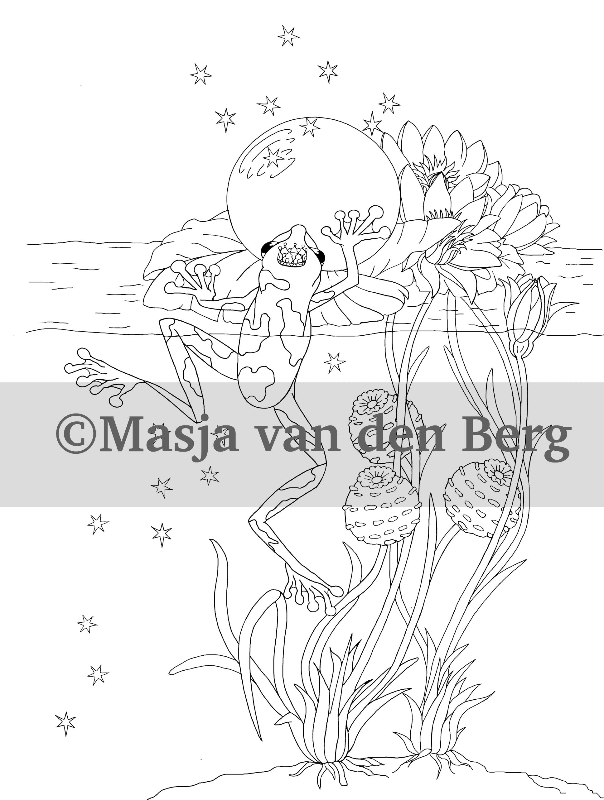 kleurplaat uit masja's Fairytales -kikker kikkerkoning